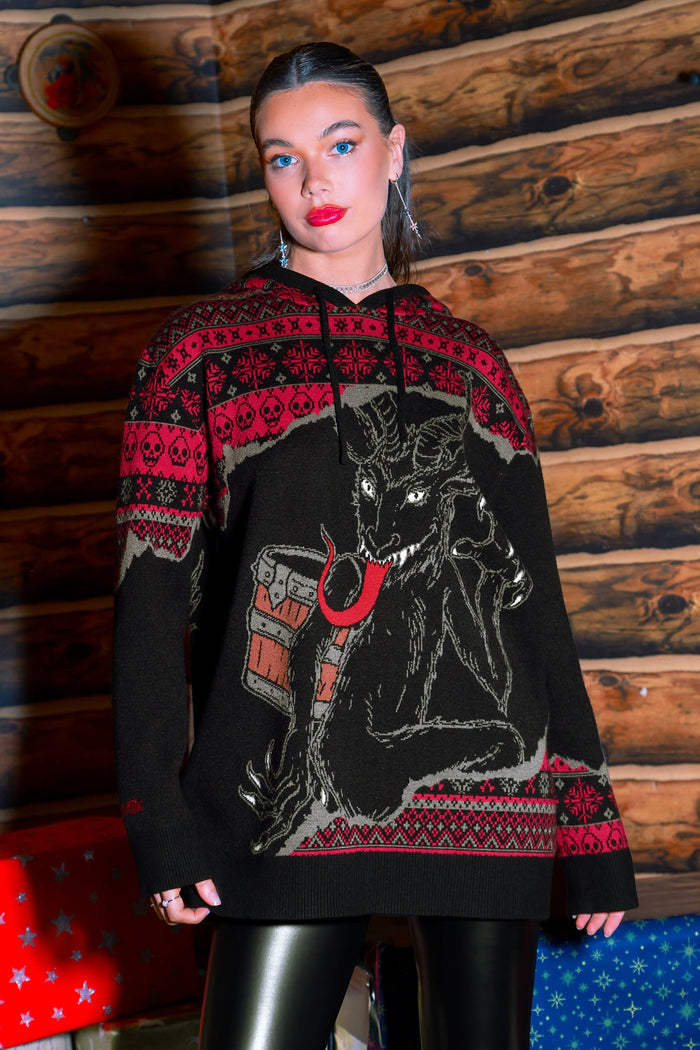 BlackMilk Clothing - Christmas Collection - Wreck The Halls - Krampus Knit Oversized Hoodie