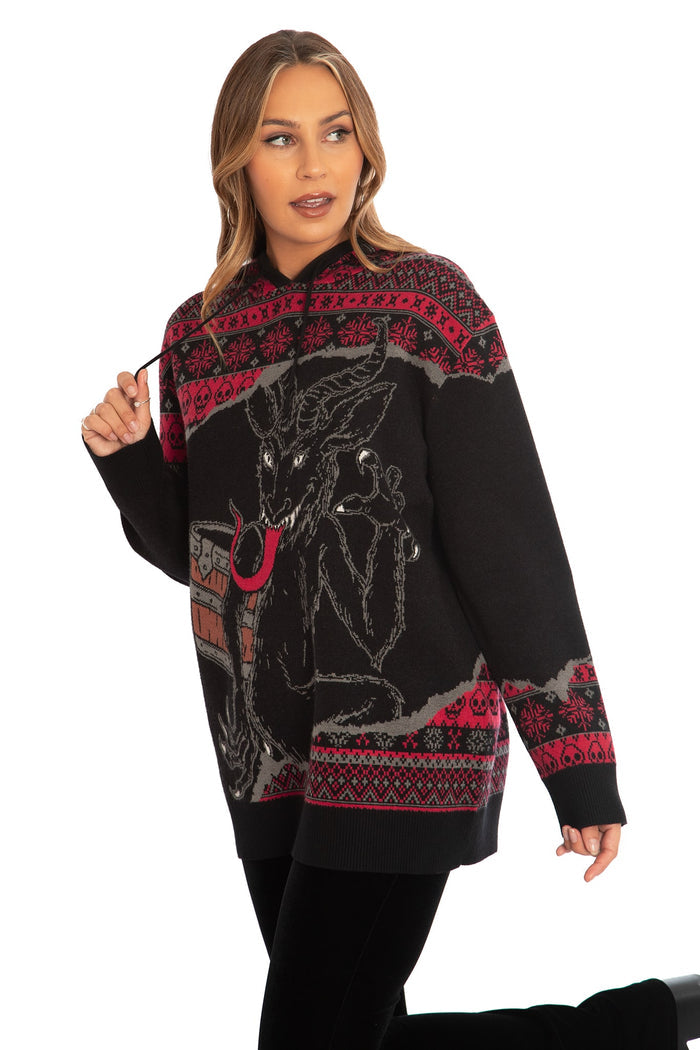 BlackMilk Clothing - Christmas Collection - Wreck The Halls - Krampus Knit Oversized Hoodie