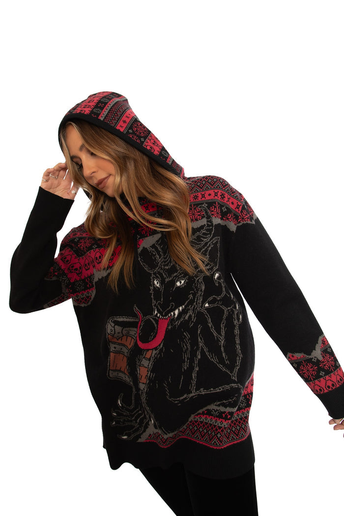 BlackMilk Clothing - Christmas Collection - Wreck The Halls - Krampus Knit Oversized Hoodie