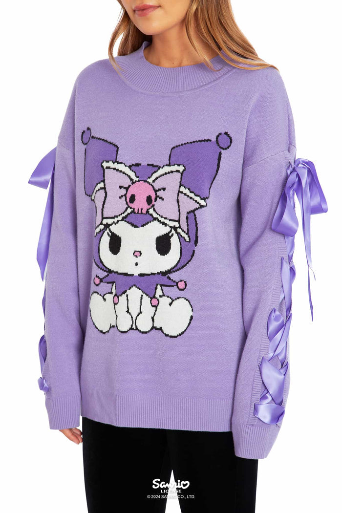 Kuromi Merchandise - Official Sanrio Products - Licensed Apparel - Kawaii Fashion - Women's Pastel Purple Long Sleeve Knit