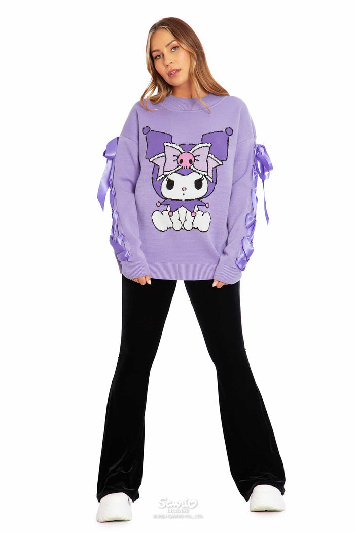 Kuromi Merchandise - Official Sanrio Products - Licensed Apparel - Kawaii Fashion - Women's Pastel Purple Long Sleeve Knit