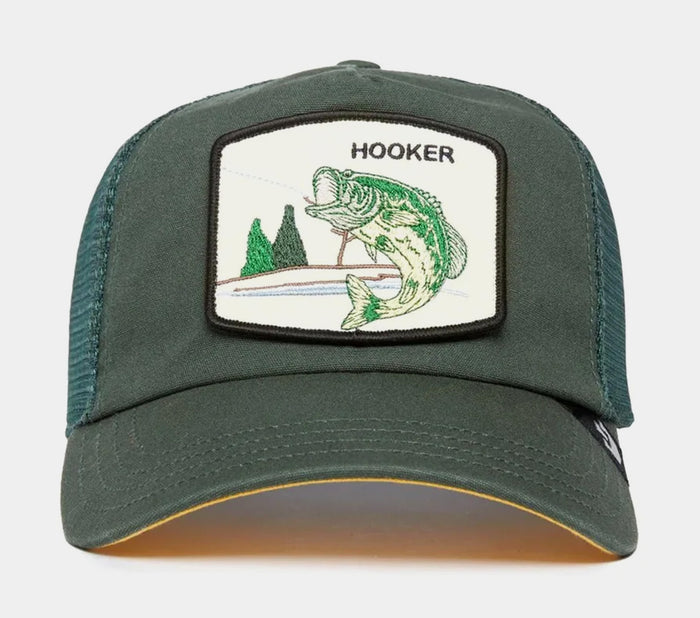 Large Mouth Suede Trucker Mens Hat (Green/White)