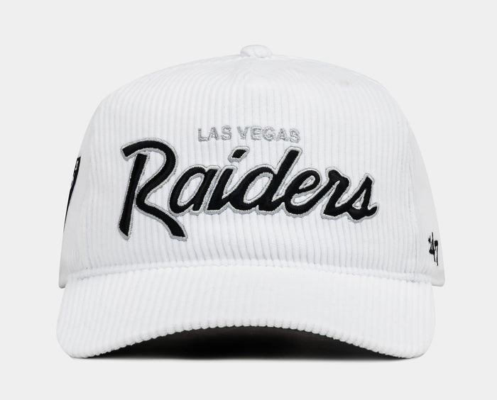Las Vegas Raiders Patch Corduroy Snapback Mens Hat (White/Black)