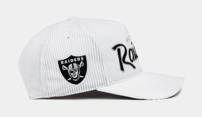 Las Vegas Raiders Patch Corduroy Snapback Mens Hat (White/Black)