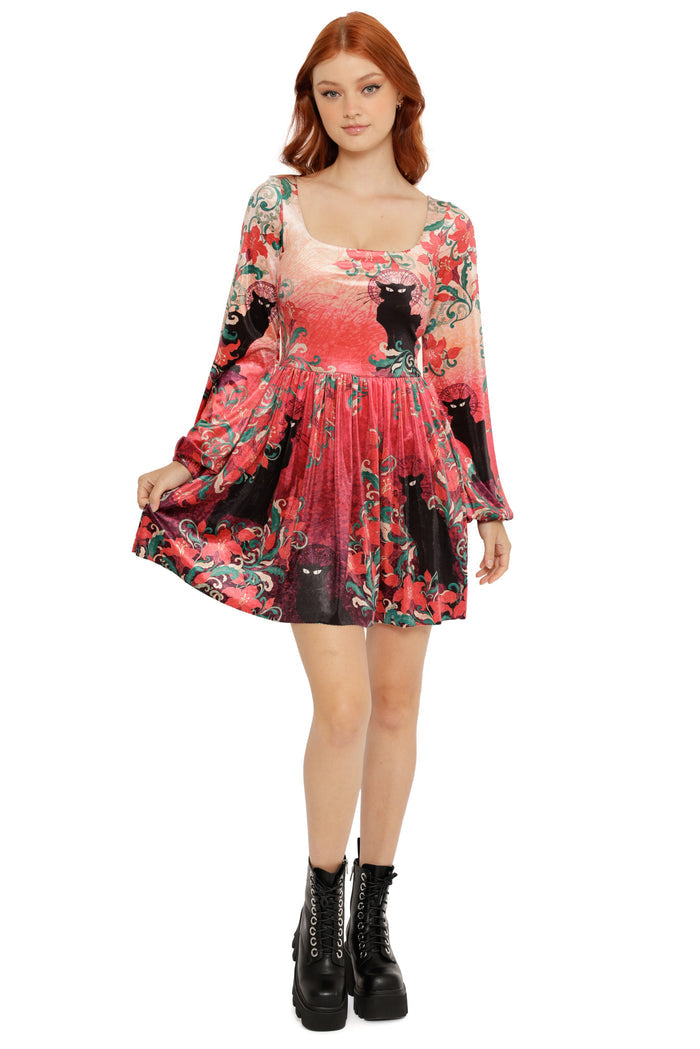 Le Chat Noir Velvet Squared Up Bishop Skater Dress