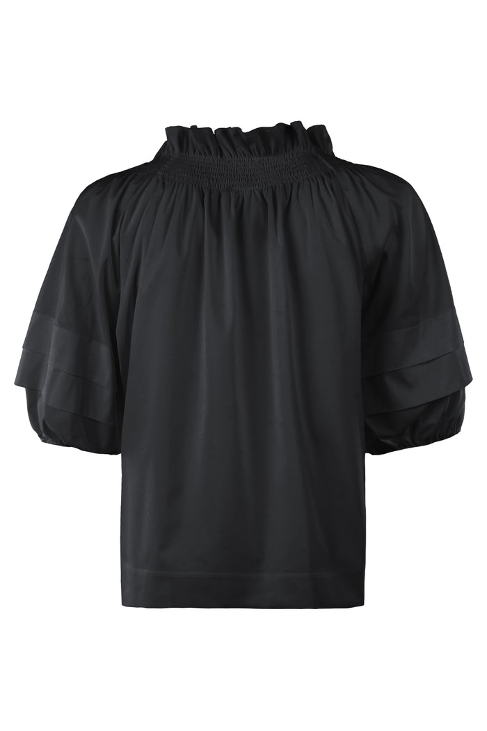 Lexie Short Sleeve Popover Blouse, Black Silky Poplin