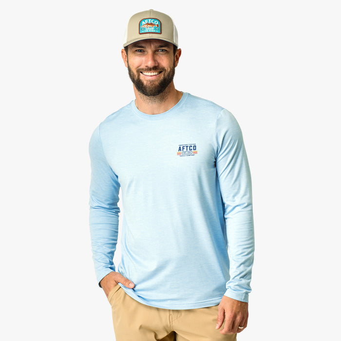 Airy Blue Heather $Model is 6'0" 182lbs Size M$