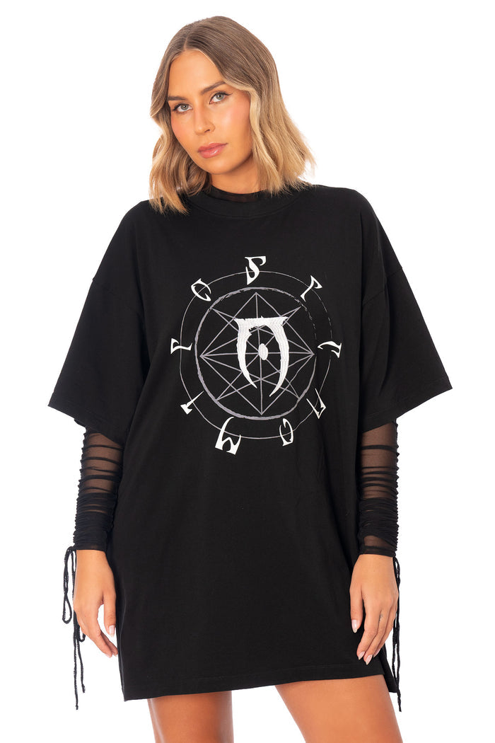 The Elder Scrolls clothing piece featuring Oblivion loading screen tee with Daedric script and oversized silhouette