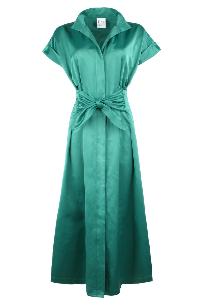 Long Rocky Shirt Dress Emerald Micro Satin