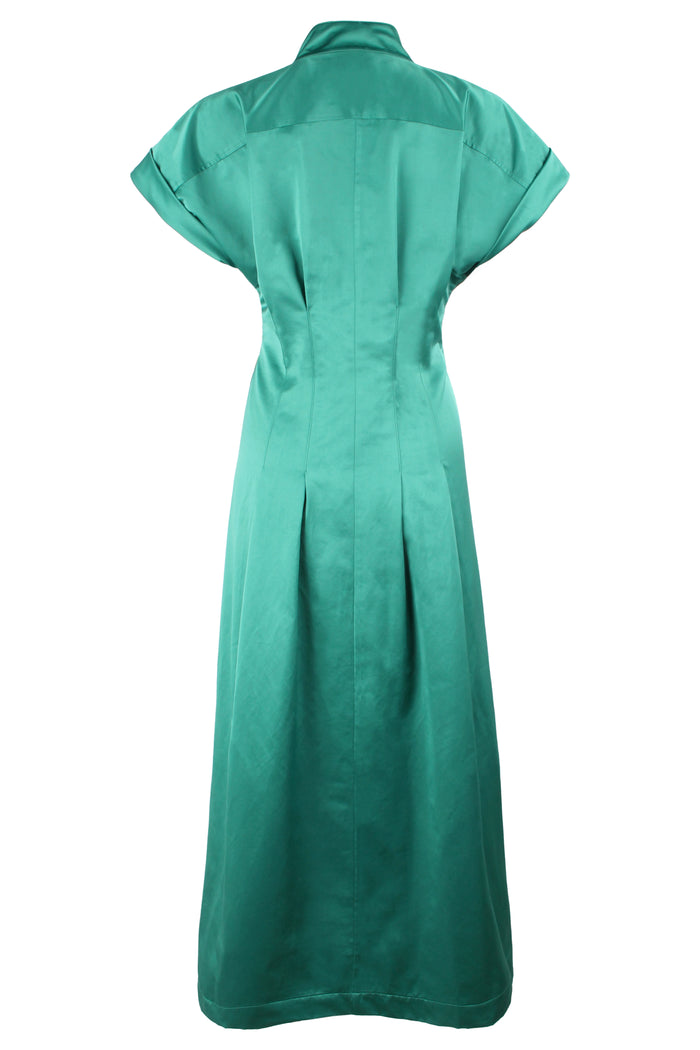 Long Rocky Shirt Dress Emerald Micro Satin