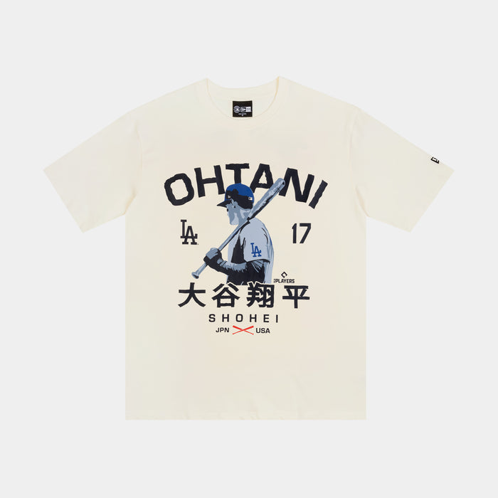 Los Angeles Dodgers Oversized Ohtani Mens Short Sleeve Shirt (Cream/Blue/Black)