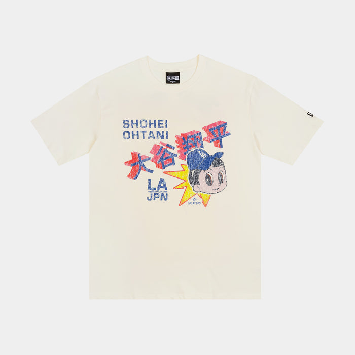 Los Angeles Dodgers Oversized Ohtani Mens Short Sleeve Shirt (Cream/Blue/Multi)