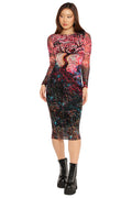 Love is Fuel Long Sleeve Mesh Bodycon Midi Dress