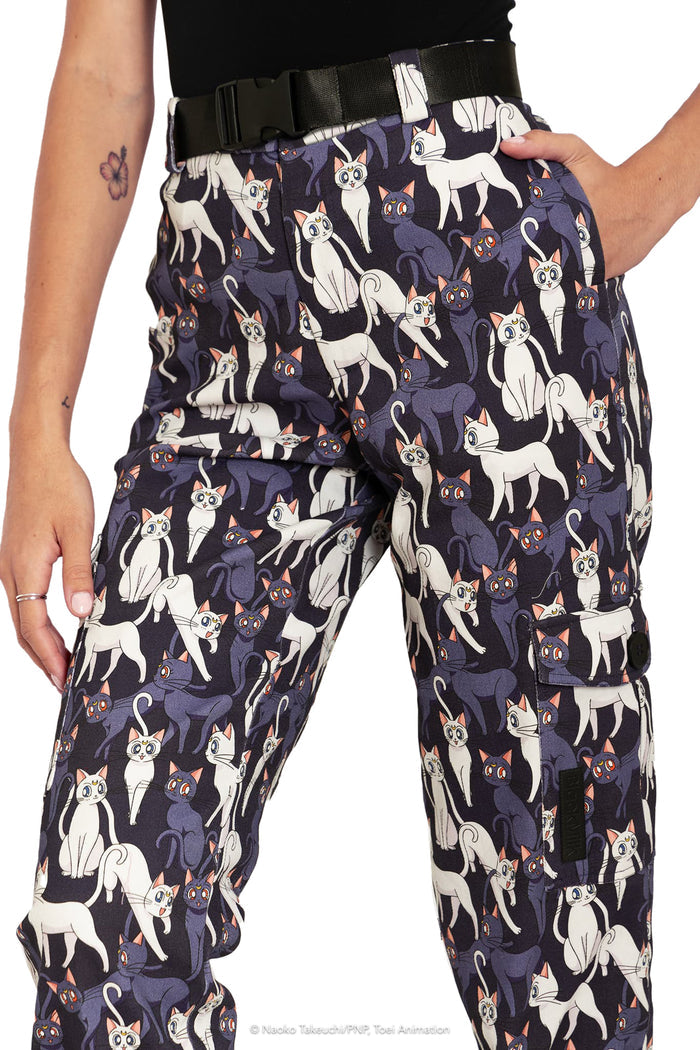 BlackMilk Clothing x Pretty Guardian Sailor Moon - Pretty Guardian Sailor Moon Luna And Artemis Collage Cargo Pants - Sailor Moon Merchandise - Collaboration apparel - Licenced.