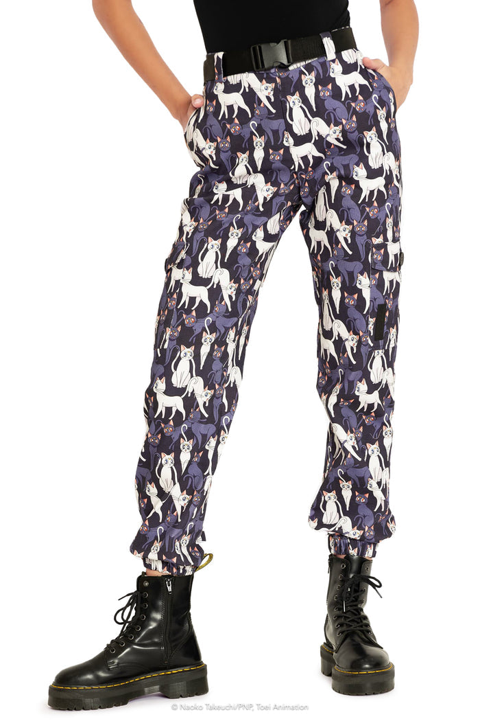 BlackMilk Clothing x Pretty Guardian Sailor Moon - Pretty Guardian Sailor Moon Luna And Artemis Collage Cargo Pants - Sailor Moon Merchandise - Collaboration apparel - Licenced.