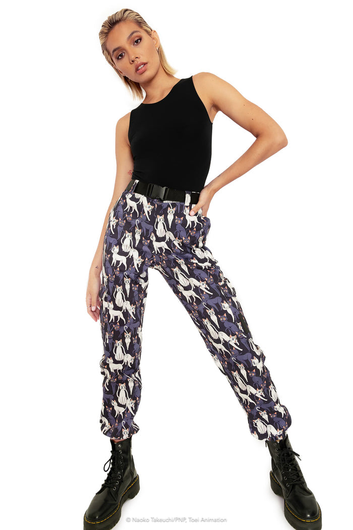 BlackMilk Clothing x Pretty Guardian Sailor Moon - Pretty Guardian Sailor Moon Luna And Artemis Collage Cargo Pants - Sailor Moon Merchandise - Collaboration apparel - Licenced.