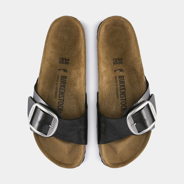 Madrid Big Buckle Womens Sandals (Black/Silver)