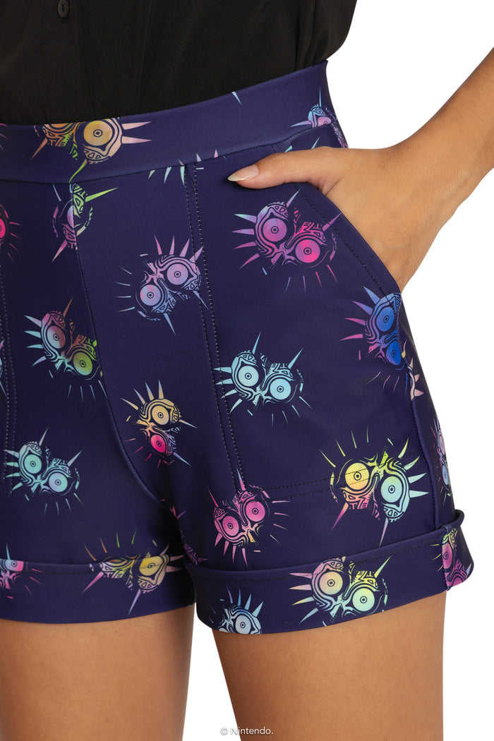 BlackMilk Clothing x Nintendo The Legend Of Zelda - The Legend of Zelda Majora s Mask™ Cuffed Shorts - The Legend of Zelda Merchandise - Collaboration apparel - Licenced.