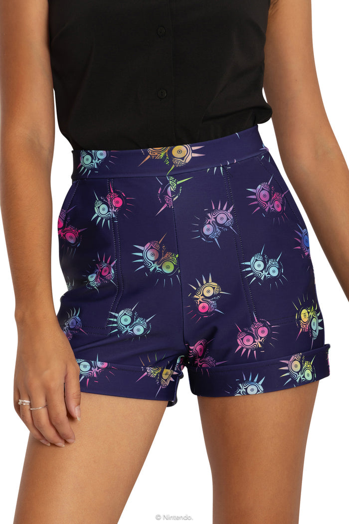 BlackMilk Clothing x Nintendo The Legend Of Zelda - The Legend of Zelda Majora s Mask™ Cuffed Shorts - The Legend of Zelda Merchandise - Collaboration apparel - Licenced.