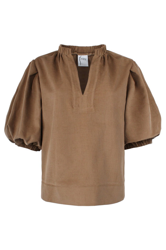 Brown blouse with puff sleeves on a white background