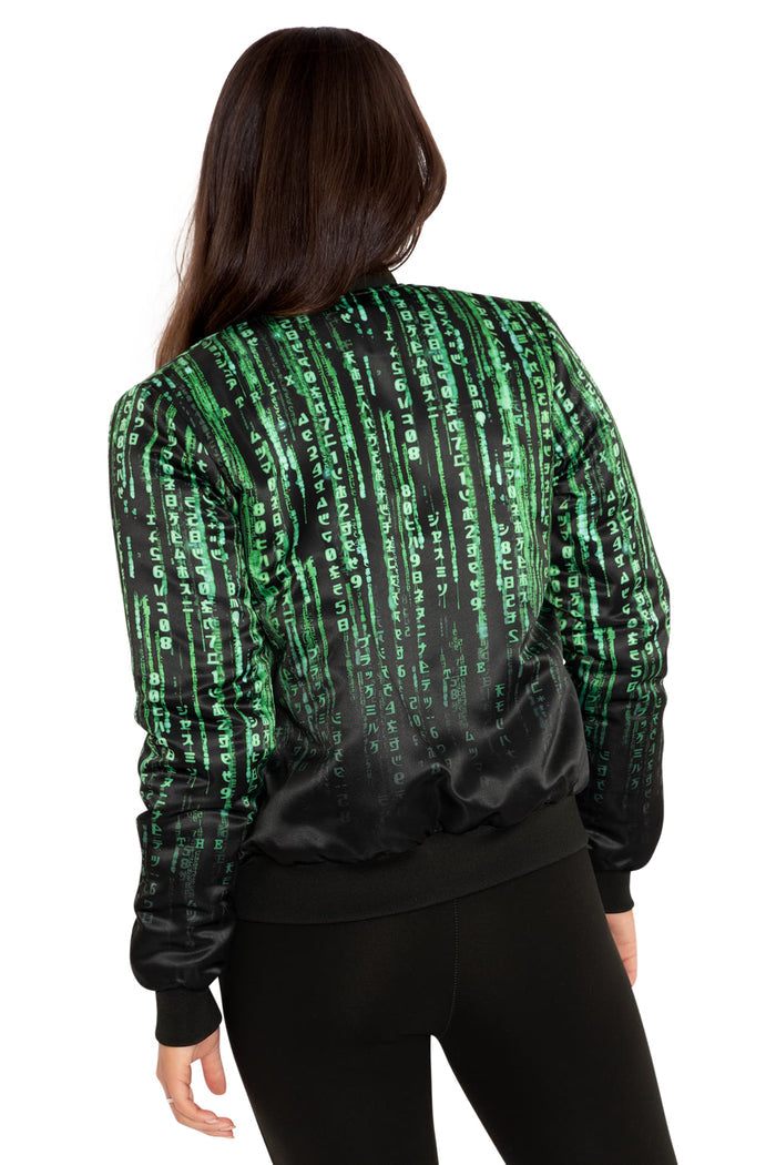 BlackMilk Clothing x Warner Brothers Matrix - Matrix Code Shiny Bomber Jacket - Warner Bros. Merchandise - Collaboration apparel - Licenced.