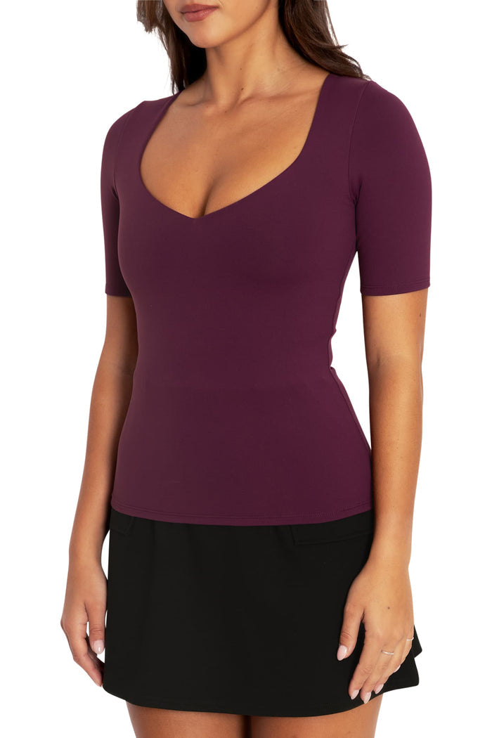 BlackMilk Clothing - Matte Mulberry Heart Short Sleeve Top