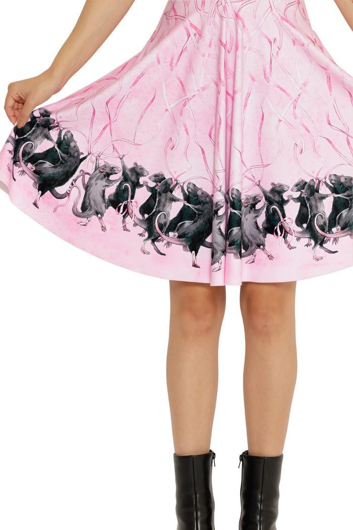 Lora Zombie Maypole Rats Longline Dress with a scoop neckline, fitted bodice, and softly flared knee-length skirt.