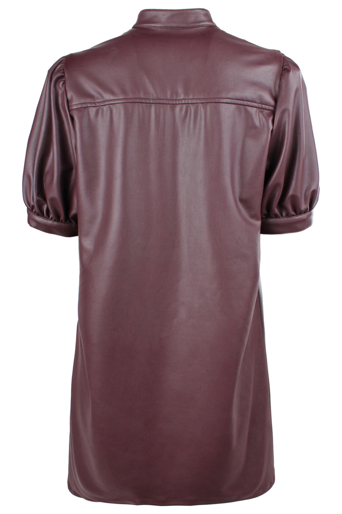 Brown leather dress with short sleeves on a white background