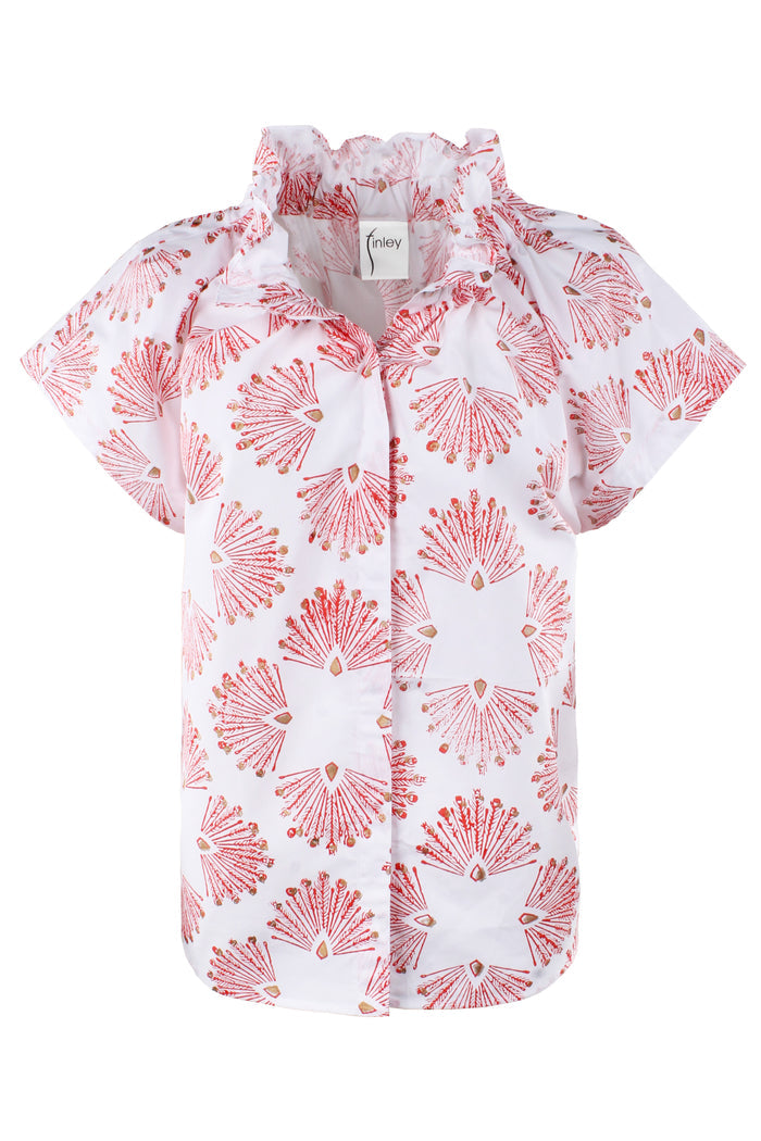 MENDED Jenny Top Coral Peacock Print