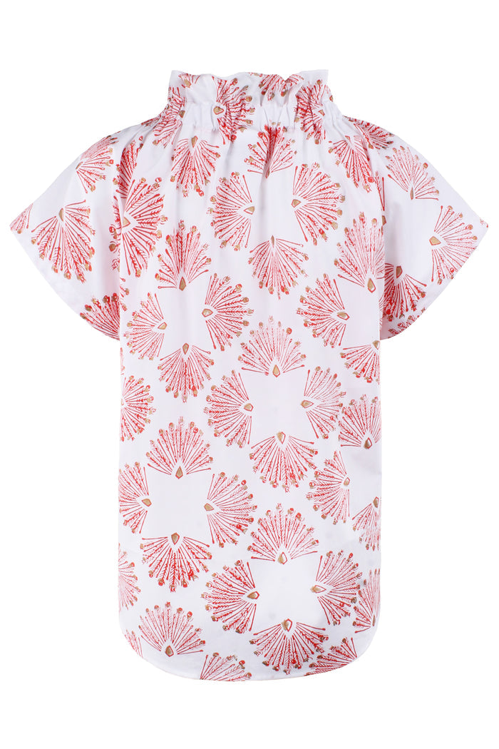 MENDED Jenny Top Coral Peacock Print