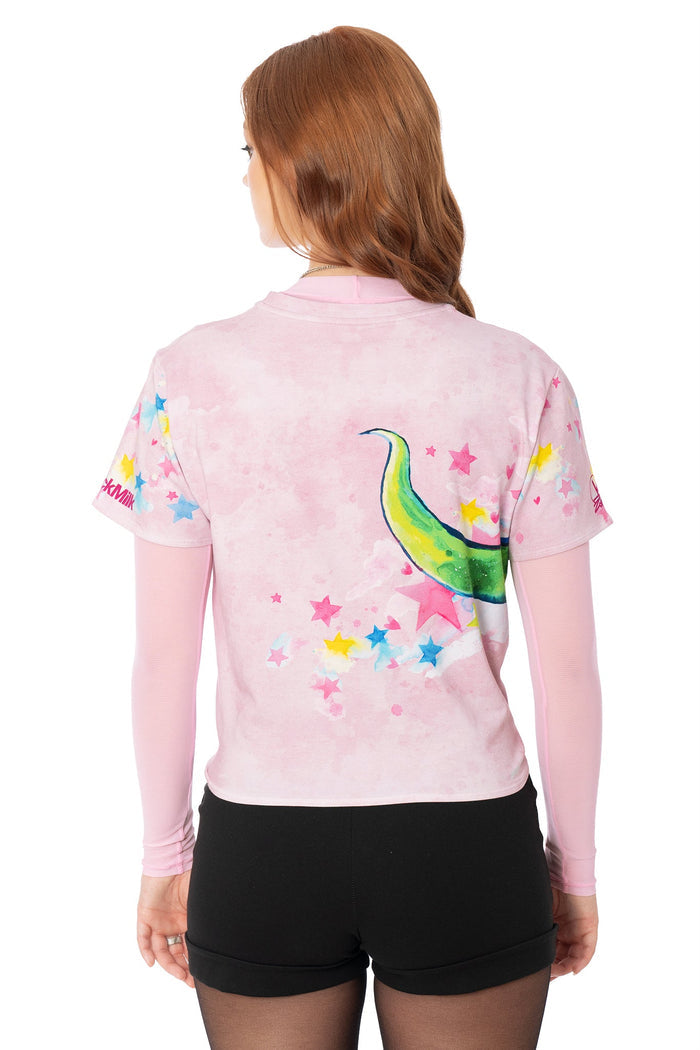 BlackMilk Meow Rex cotton tie front tee in pink - adjustable tie detail, Lora Zombie wearable art