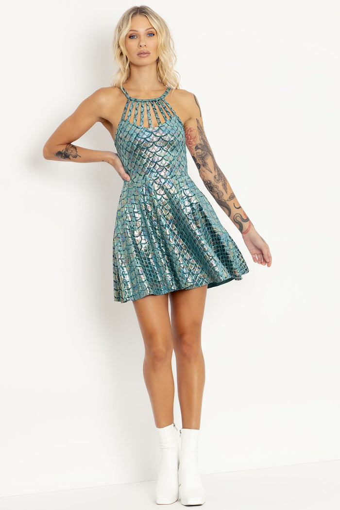 Mermaid Ocean Velvet Strapped Up Dress
