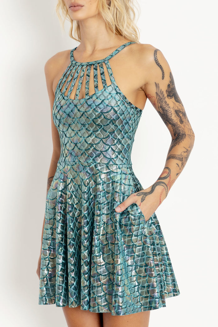 Mermaid Ocean Velvet Strapped Up Dress
