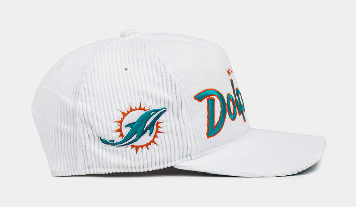 Miami Dolphins Corduroy Snapback Mens Hat (White/Teal)