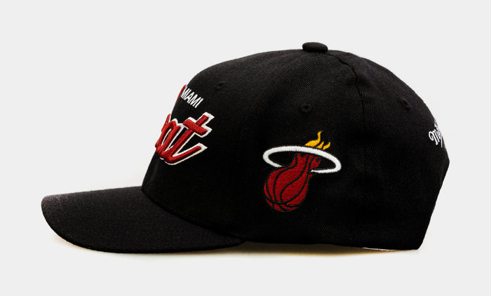 Miami Heat Team Script 2.0 Mens Snapback Hat (Black)