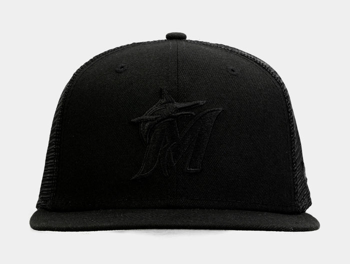 Miami Marlins Blackout 9Fifty Trucker Mens Hat (Black)
