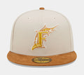 Miami Marlins Corduroy Visor 59FIFTY Mens Fitted Hat (White/Brown)
