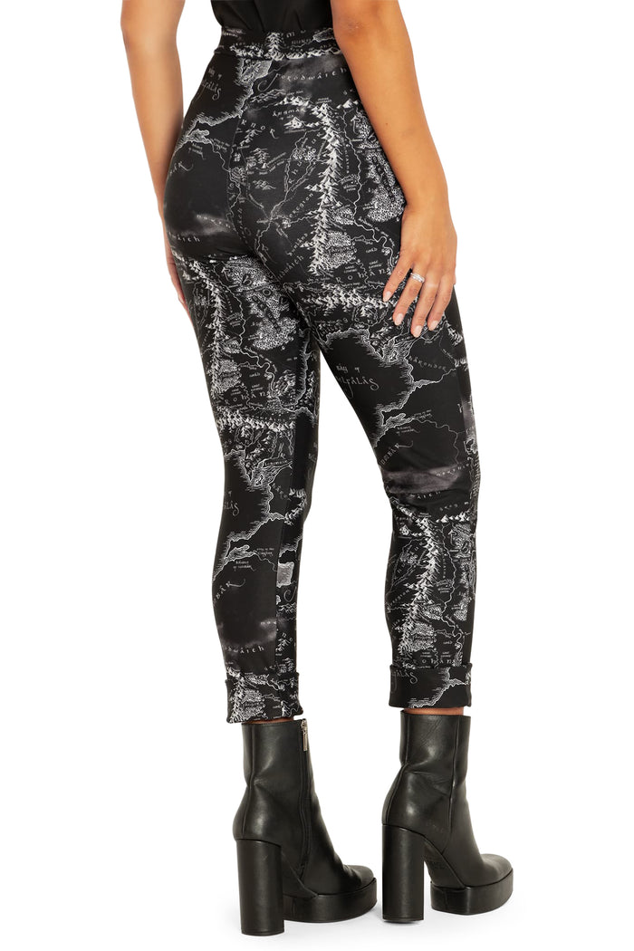 BlackMilk Clothing x Warner Brothers Lord of the Rings - The Lord Of The Rings Black Middle earth Map Cuffed Pants - Warner Bros. Merchandise - Collaboration apparel - Licenced.