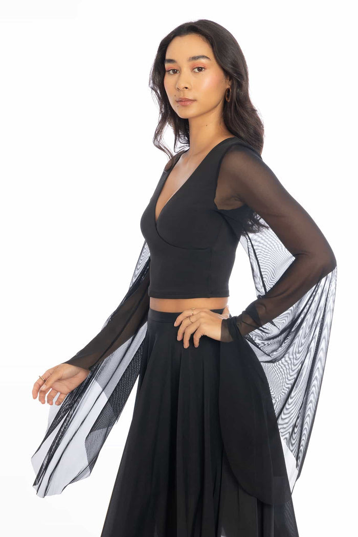 Midnight Drama Flare Sleeve Wrap Top