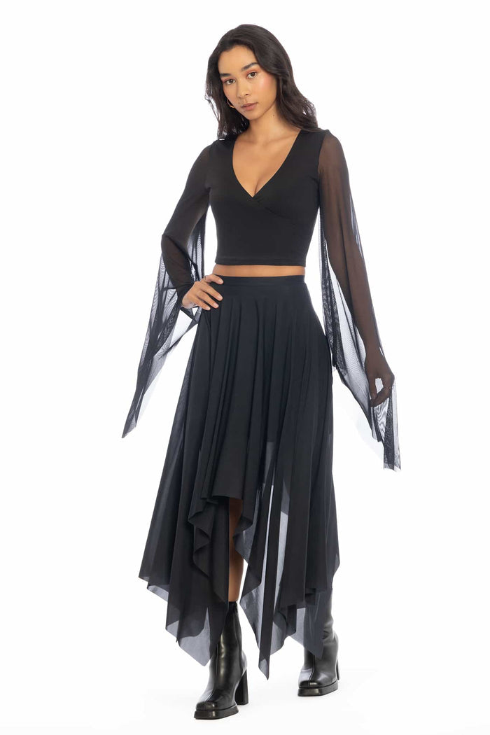 Midnight Drama Flare Sleeve Wrap Top