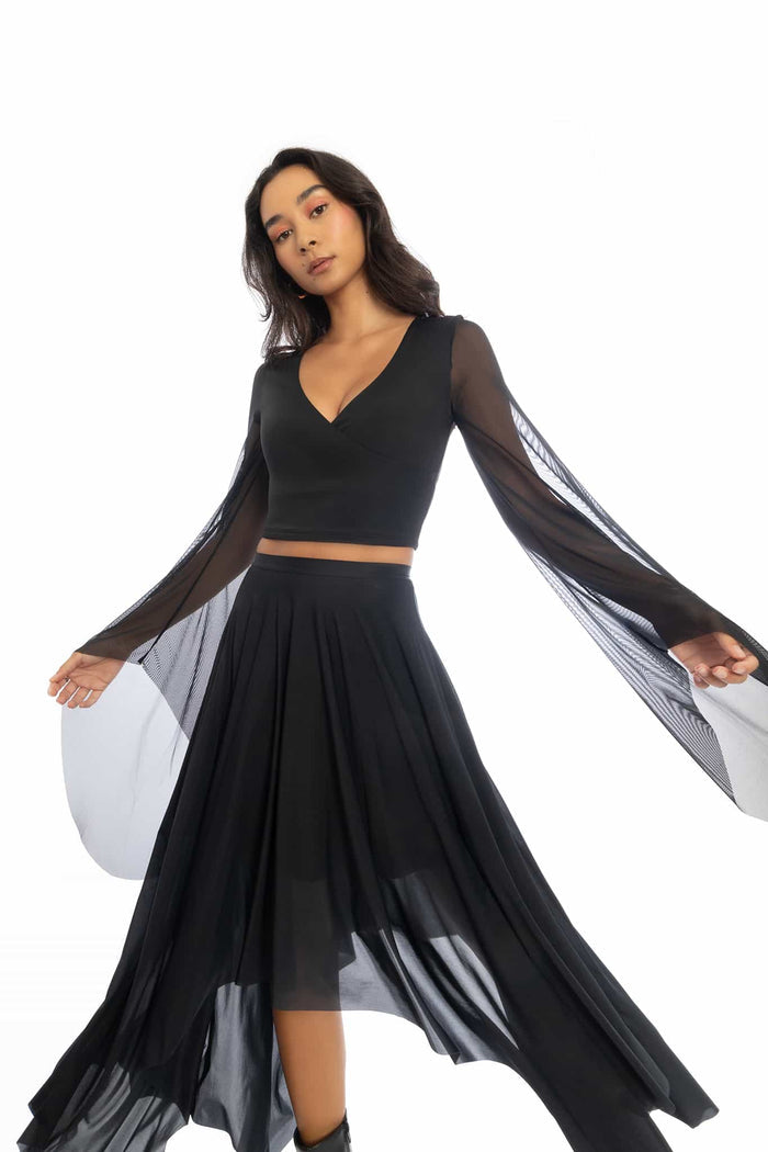 Midnight Drama Flare Sleeve Wrap Top