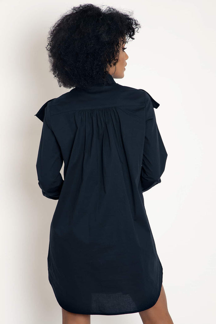 Midnight Frill Long Sleeve Shirt Dress