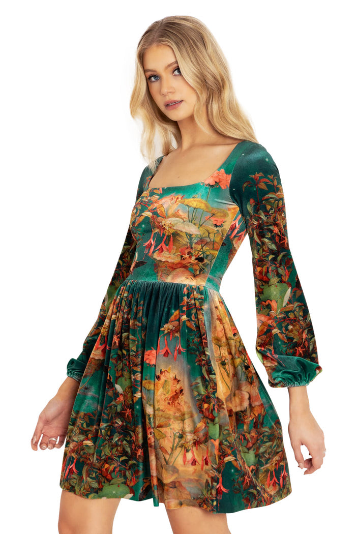 BlackMilk Clothing - Midsummer Night's Fairies Velvet Squared Up Bishop Longline Dress