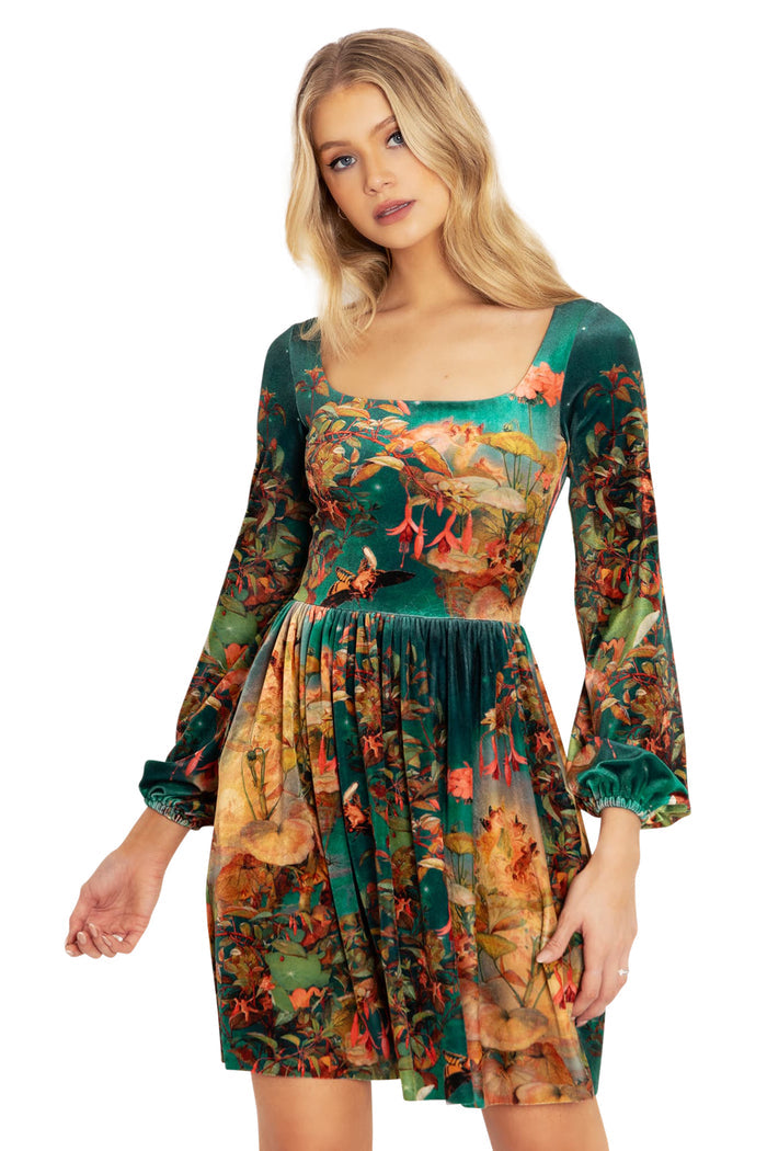 BlackMilk Clothing - Midsummer Night's Fairies Velvet Squared Up Bishop Longline Dress