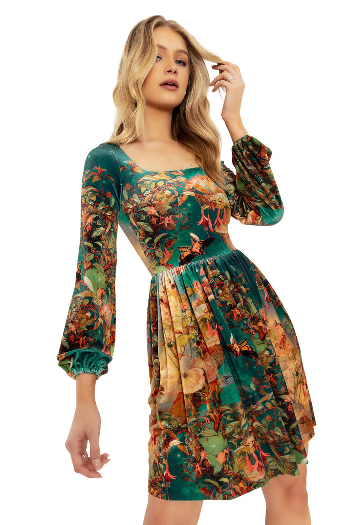 BlackMilk Clothing - Midsummer Night's Fairies Velvet Squared Up Bishop Longline Dress