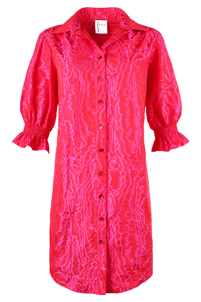 Miller Puff Sleeve Pink Jacquard Shirt Dress