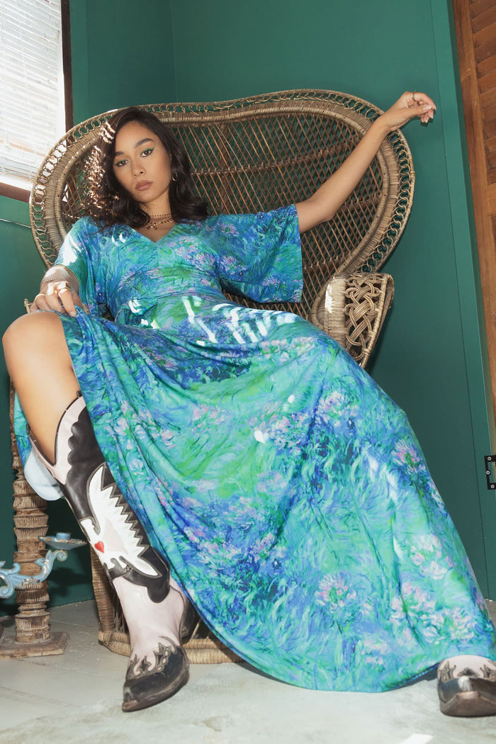 BlackMilk Clothing - Monet Agapanthus Kimono Sleeve Tie Top