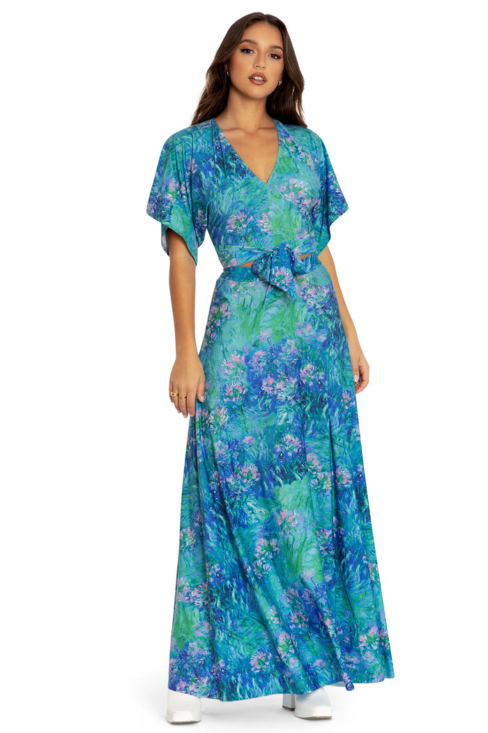BlackMilk Clothing - Monet Agapanthus Kimono Sleeve Tie Top