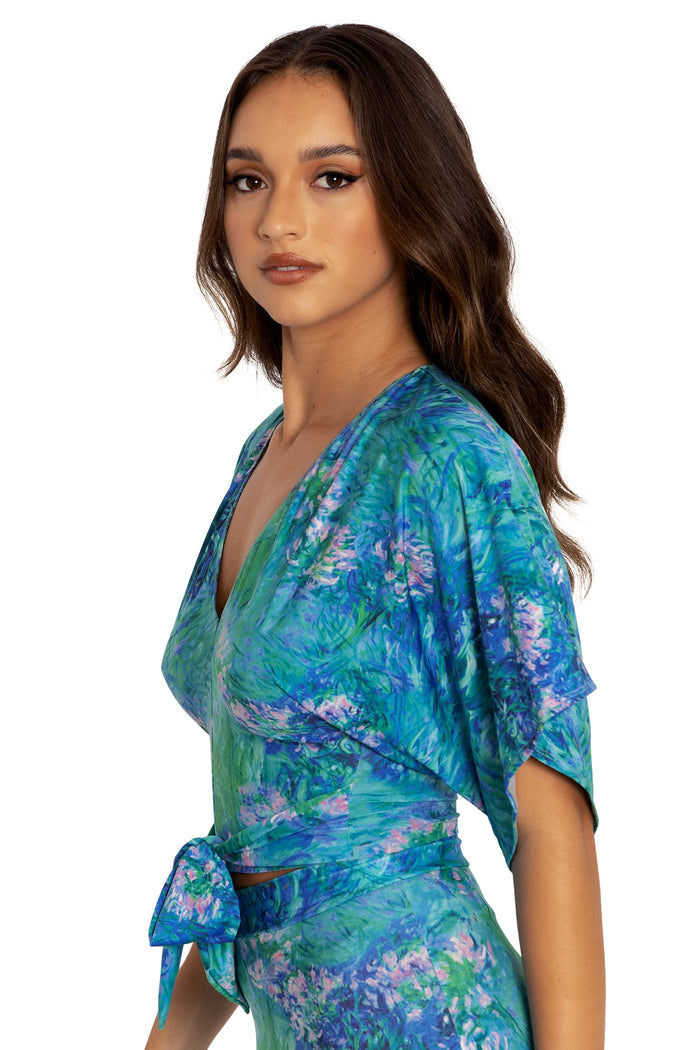 BlackMilk Clothing - Monet Agapanthus Kimono Sleeve Tie Top