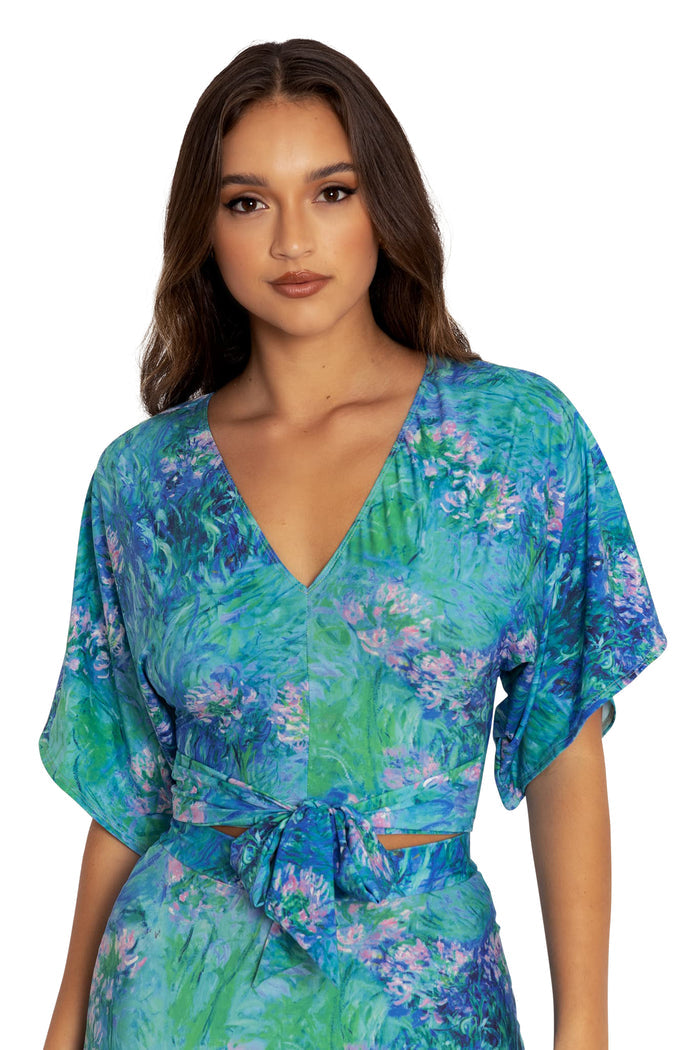 BlackMilk Clothing - Monet Agapanthus Kimono Sleeve Tie Top